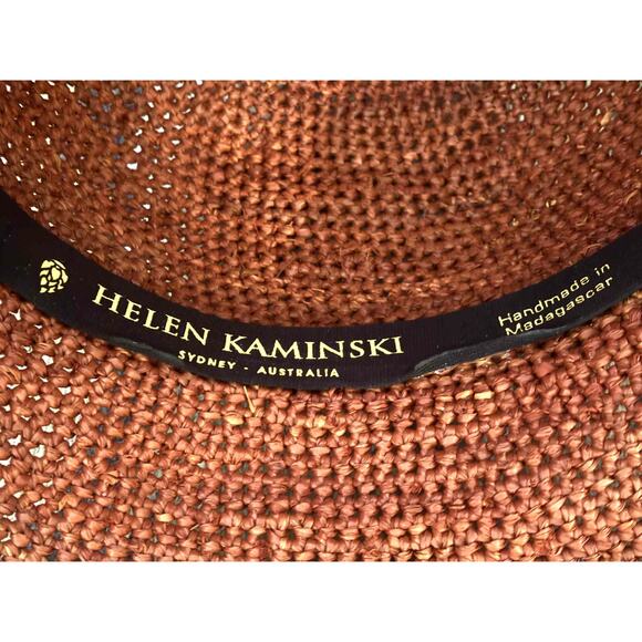 Helen Kaminski 100% Raffia Sun Hat Handmade in Madagascar Burnt Orange Wide Brim - Picture 10 of 10